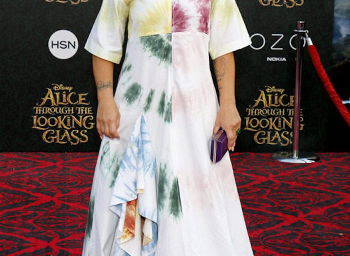 Splurge: Pink’s <i> Alice Through the Looking Glass Hollywood Premiere </i> Rosie Assoulin Resort 2016 Tie-Dye Cotton Patchwork Asymmetric Ruffle Short Sleeve Dress