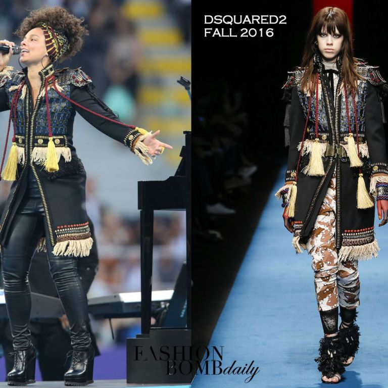Hot! or Hmm… Alicia Keys’s UEFA Champions League Final DSquared2 Fall 2016 Colorful Embroidered Coat