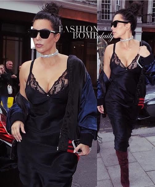 Hot or Hmm…: Kim Kardashian’s London Lunch Gucci S/S 2016 Black Eagle Embroidered Satin Men’s Bomber Jacket