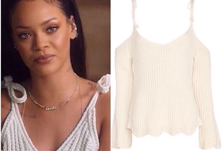 Splurge: Rihanna’s Clara Lionel Foundation’s Intermix ‘Chase Tie Strap Cream Shoulder Knit’ Top