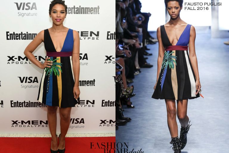 Hot! or Hmm… Alexandra Shipp’s <em>X-Men Apocalyse</em> New York City Screening Fausto Puglisi Fall 2016 Multicolor Palm Tree Embroidered Dress