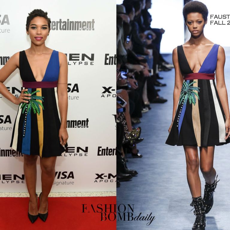 Hot! or Hmm… Alexandra Shipp’s <em>X-Men Apocalyse</em> New York City Screening Fausto Puglisi Fall 2016 Multicolor Palm Tree Embroidered Dress