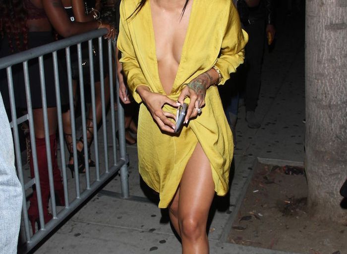 Get The Look: Karrueche Tran’s Ace Of Diamonds Missguided Peace + Love Yellow Wrap Silk Dress And Aquazzura ‘Wild Thing’ Suede Fringe Ankle Wrap Tie Sandals