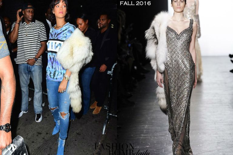 Splurge: Rihanna’s Up and Down Dennis Basso Fall 2016 Fur Stole, Nine Inch Nails Vintage 90’s Tie Dye Tour T-Shirt and Rihanna x Manolo Blahnik Dancehall Cowgirl Jewel Denim Booties