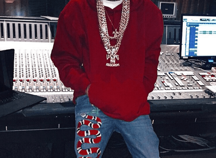 Men’s Fashion Flash: Tyga’s Instagram Gucci Snake Appliqué Tapered-Leg Jeans