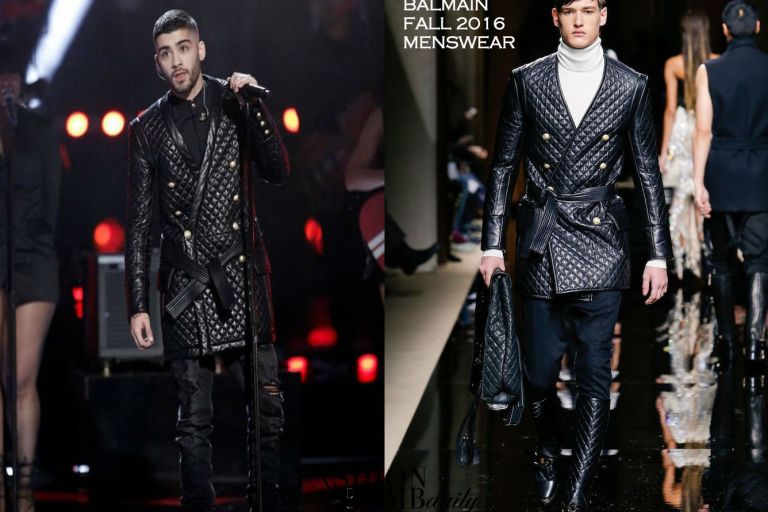 Men’s Fashion Flash: Zayn Malik’s <em>The Voice</em> Finale Balmain Fall 2016 Black Quilted Jacket and AGOLDE Black Skinny Jeans