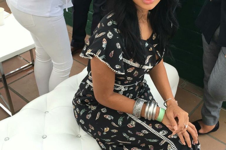 Splurge: Draya Michele’s Instagram The Kooples Feather Print Silk Maxi Dress and Textured Sun Bonnet