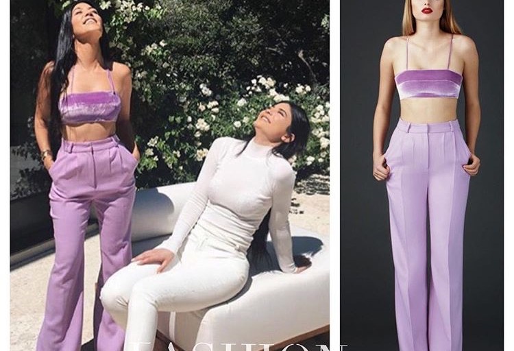 Hot! or Hmm: Kourtney Kardashian’s Sergio Hudson Fall 2016 Purple Velvet Bandeau and Wide Leg Trousers