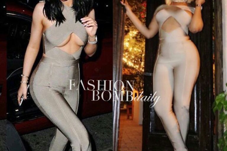 Who Wore It Better? Kylie Jenner vs Malaysia Pargo in House of CB’s ‘Aster’ Taupe Bandage Crossover Front Jumpsuit