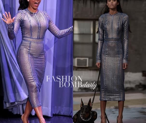Hot or Hmm…: Mel B’s Jimmy Fallon Show Laquan Smith Fall 2016 Blue Sheer Midi Dress