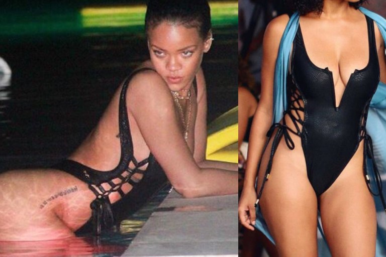 Hot! or Hmm: Rihanna’s Suga Apple Swim Black Bathing Suit and Jacquie Aiche Diamond Halter Bra