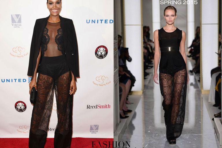 Hot! or Hmm… Arlenis Sosa’s Happy Hearts Fund Fight For Education Gala La Perla Couture Spring 2015 Black Sheer Embroidered Top and Black Sheer Lace Trousers