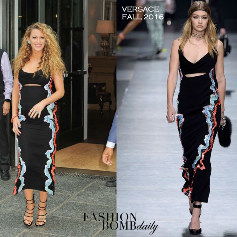 Hot! or Hmm… Blake Lively’s New York City Versace Fall 2016 Cutout Multicolor Paillette Midi Dress