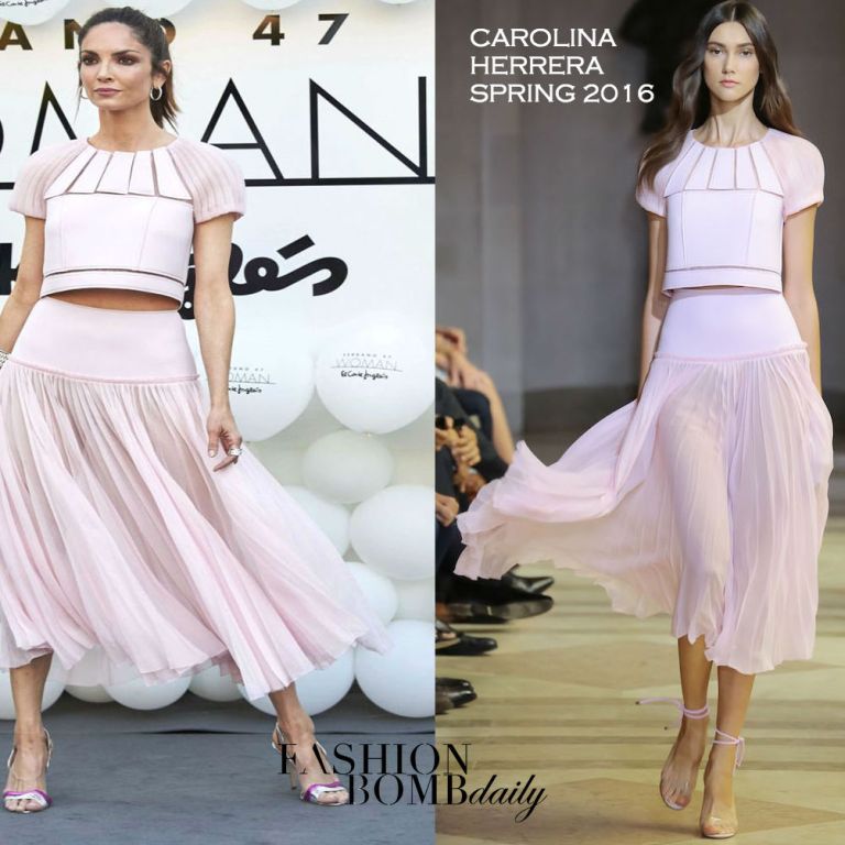 Hot! or Hmm… Eugenia Silva’s Serrano 47 Women Presentation Carolina Herrera Spring 2016 Pink Sheer Sleeve Crop Top and Pink Sheer Bottom Skirt