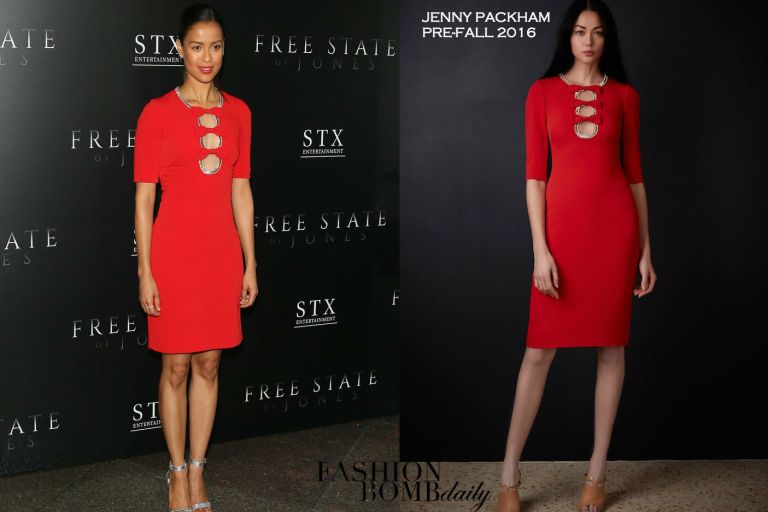 Hot! or Hmm… Gugu Mbatha-Raw’s <em>Free State of Jones</em> Hollywood Premiere Jenny Packham Pre-Fall 2016 Red Cutout Dress