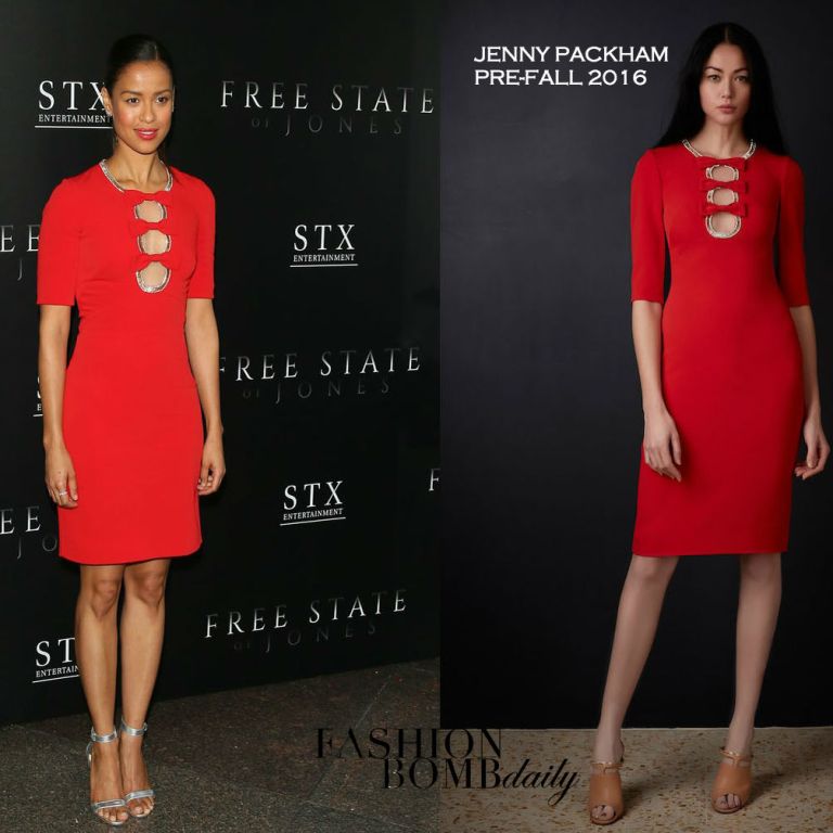 Hot! or Hmm… Gugu Mbatha-Raw’s <em>Free State of Jones</em> Hollywood Premiere Jenny Packham Pre-Fall 2016 Red Cutout Dress