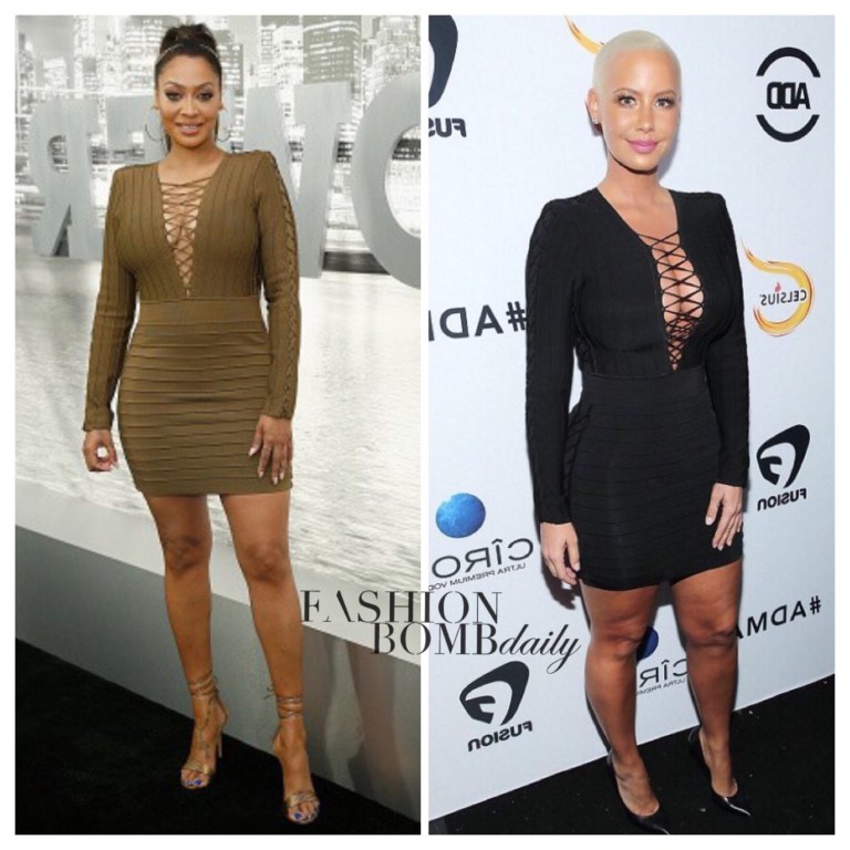 Who Wore It Better? Lala Anthony Vs. Amber Rose in Balmain’s Bandage Laced-Front Long Sleeve Mini Dress