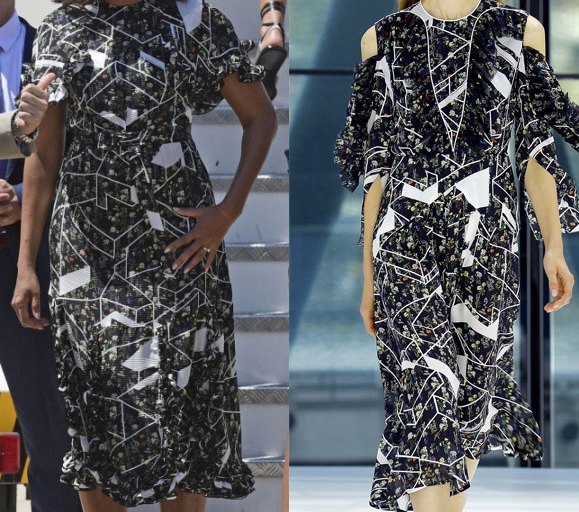 Hot! or Hmm…: First Lady Michelle Obama’s Madrid Preen Spring 2016 Black and White Printed Boyer Dress