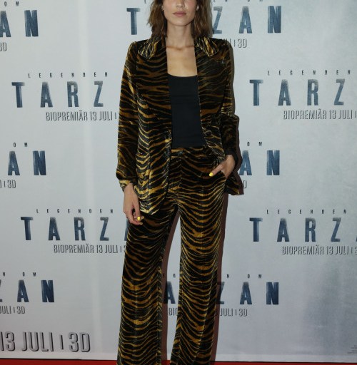 Hot! Or Hmm…: Alexa Chung’s <i>The Legend of Tarzan</i> Stockholm Film Premiere Roberto Cavalli Fall 2016 Feline Printed Silk Velvet Pant Suit