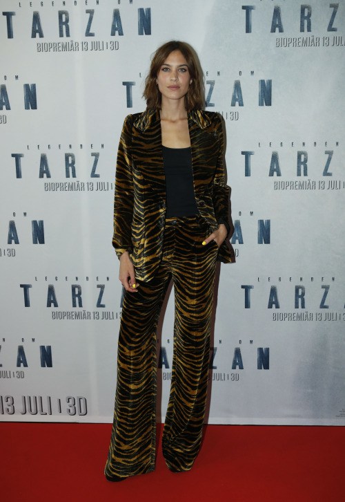 Hot! Or Hmm…: Alexa Chung’s <i>The Legend of Tarzan</i> Stockholm Film Premiere Roberto Cavalli Fall 2016 Feline Printed Silk Velvet Pant Suit