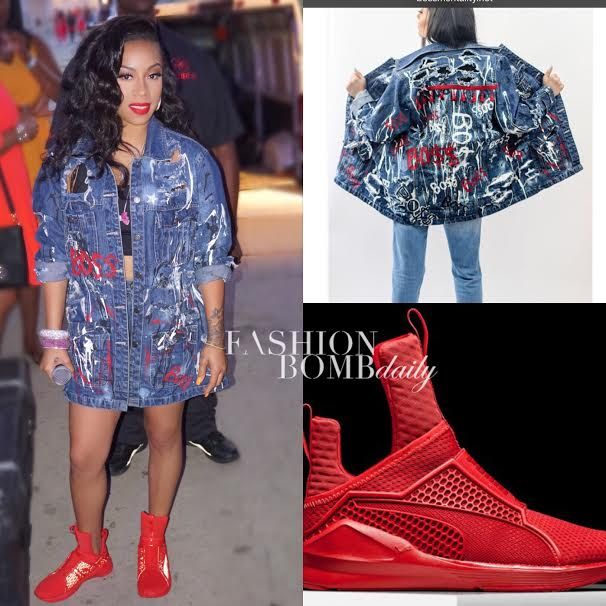 Hot or Hmm…: Keyshia Cole’s Detroit Show Boss Mentality Grenade Denim Jacket and Fenty x Puma Trainer Sneakers