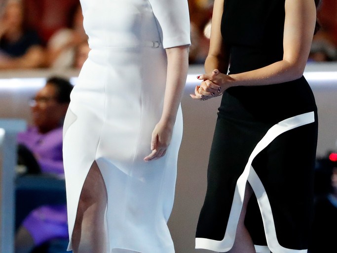 Splurge: America Ferrera’s 2016 Democratic National Convention Black Halo Black and White Fatima Color Block Sheath Dress