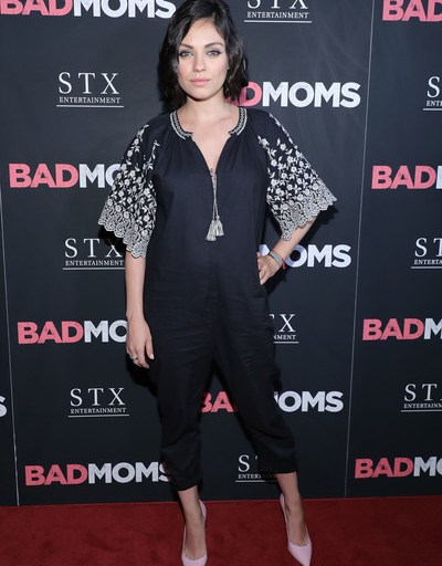 Splurge: Mila Kunis Bad Moms Premiere Ulla Johnson Floral Embroidered Alexi Jumpsuit