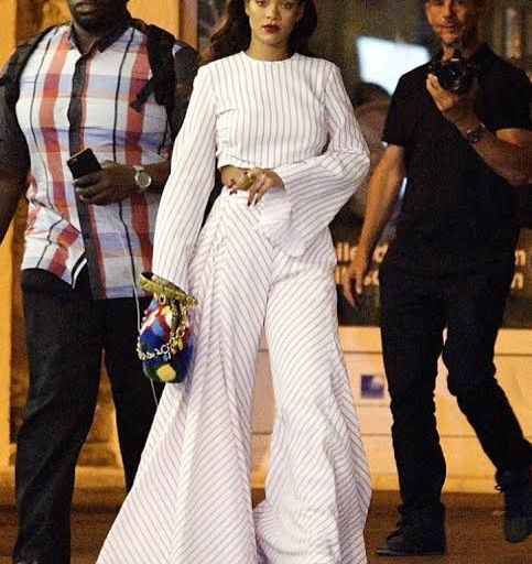 Splurge: Rihanna’s Nice, France Rosie Assoulin Striped Crop Top and Striped Palazzo Pants