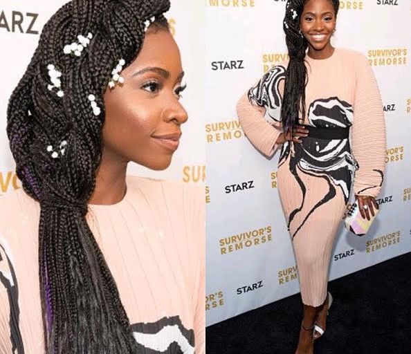 Splurge: Teyonah Parris’s Survivors Remorse Premiere Solace London Singer Dress Nude Print