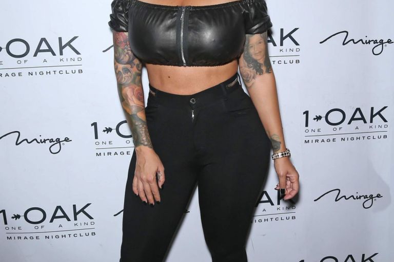 Splurge: Amber Rose’s 1OAK Nightclub Alexander Wang Black Leather Off the Shoulder Crop Top