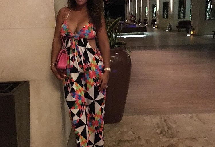 Splurge: Evelyn Lozada’s Instagram Mara Hoffman Multicolor Fractal Print Cut Out Side Spaghetti Strap Maxi Dress