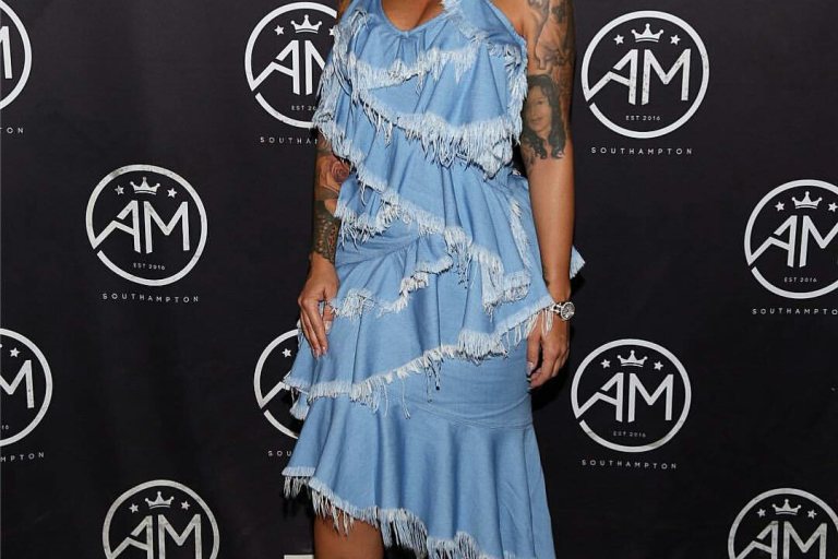 Hot! Or Hmm…: Amber Rose’s AM Southampton Nightclub Marques Almeida Resort 2016 Tiered Asymmetric Denim Dress, Giuseppe Zanotti ‘Lavinia’ Metallic Chunky Heels and Dolce and Gabbana Rose Embellished Square Sunglasses