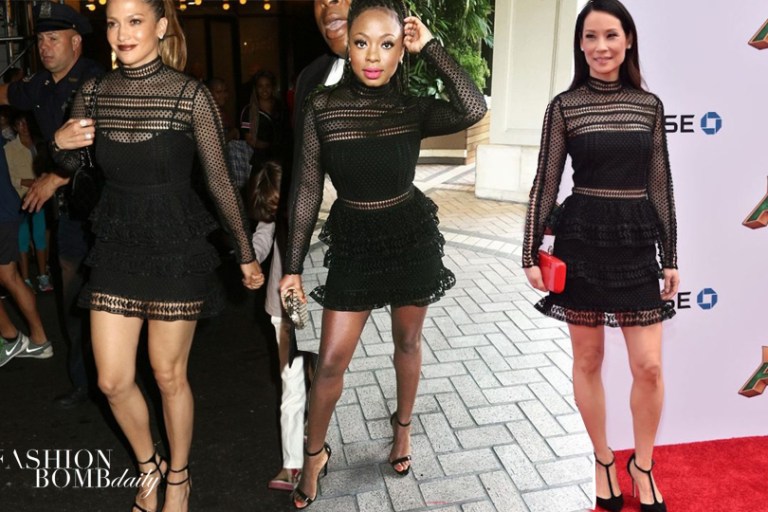 Celebs Love: Self Portrait’s Tiered Guipere Black Lace Mini Dress