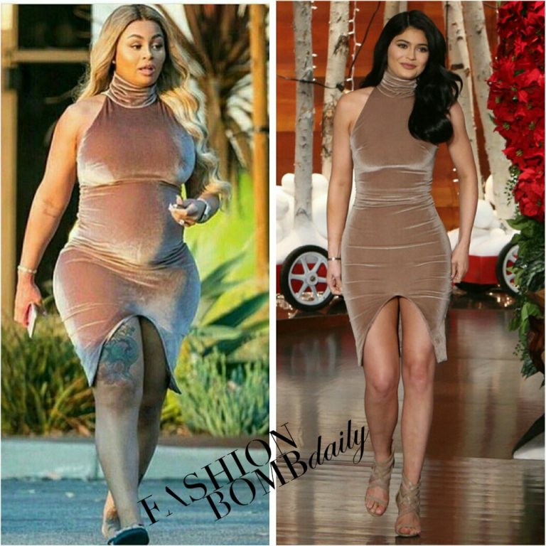 Who Wore It Better? Blac Chyna vs Kylie Jenner in House of CB’s Santina Champagne Velvet Thigh Split Dress