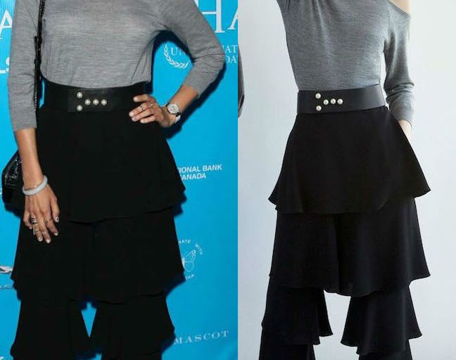 Hot! or Hmm… Camilla Belle’s Special Event For UN Secretary-General Ban Ki-moon Osman Resort 2017 Grey Cutout Sweater, Black Pearl Embellished Belt, and Black Tiered Ruffle Pants