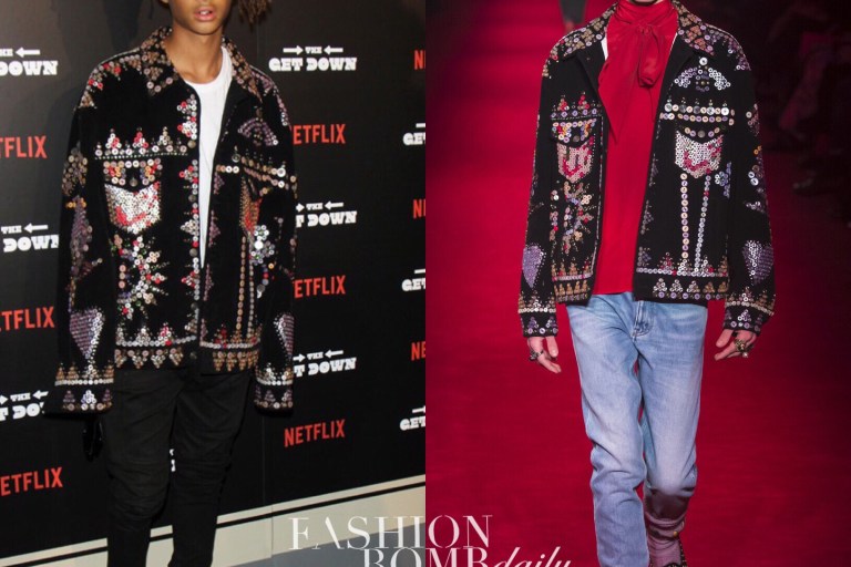 Men’s Fashion Flash: Jaden Smith’s <em> The Get Down </em> New York City Premiere Gucci Fall 2016 Multicolored Button Embellished Velvet Jacket