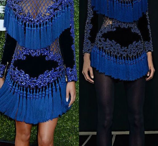 Hot! or Hmm… Jacqueline MacInnes Wood’s CBS, CW, and Showtime Summer TCA Party Balmain Pre-Fall 2016 Cobalt and Black Fringe Embellished Mini Dress