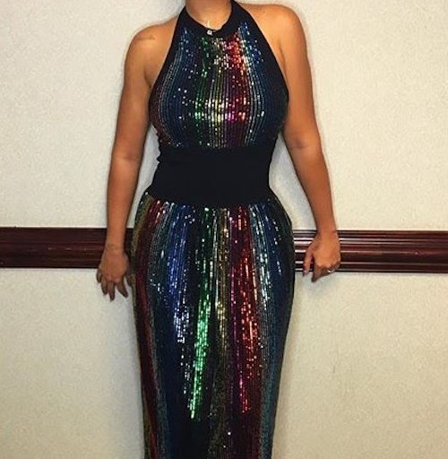 Hot! Or Hmm…: Lala Anthony’s Instagram Sonia Rykiel Resort 2016 Rainbow Sequin Halter Midi Dress