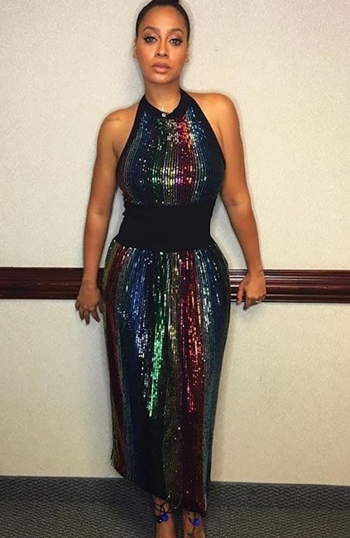 Hot! Or Hmm…: Lala Anthony’s Instagram Sonia Rykiel Resort 2016 Rainbow Sequin Halter Midi Dress
