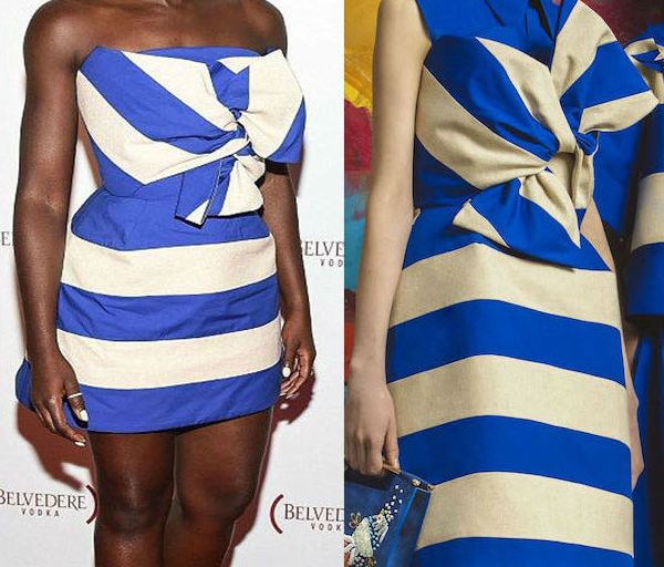 Hot! or Hmm… Lupita Nyong’o’s Belvedere Presents One Night for Life with John Legend Delpozo Resort 2017 Stripe Bow Mini Dress