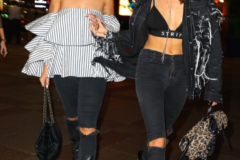 Look for Less: Rita Ora’s Radiohead New York City Concert Caroline Constas Carmen Stripe Ruffle Blouse