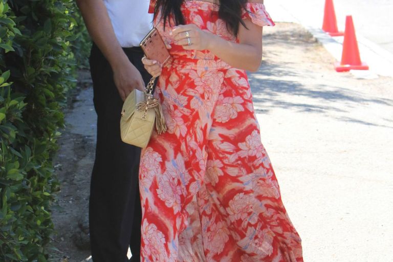 Splurge: Shay Mitchell’s Instyle and Jennifer Klein’s 2017 Indulgence Party Flynn Skye Floral Bella Dress and Valentino Deep Cuir Rockstud Leather Cage Sandals