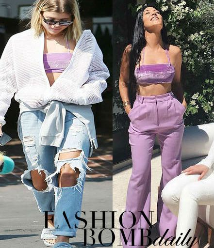 Who Wore It Better? Sofia Richie vs. Kourtney Kardashian in Sergio Hudson’s Violet Velvet Bandeau