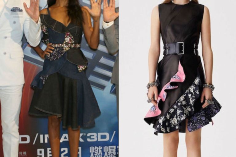 Hot! or Hmm… Zoe Saldana’s <em>Star Trek: Beyond</em> Asia Tour Alexander McQueen Resort 2017 Denim Embellished Ruffle Dress