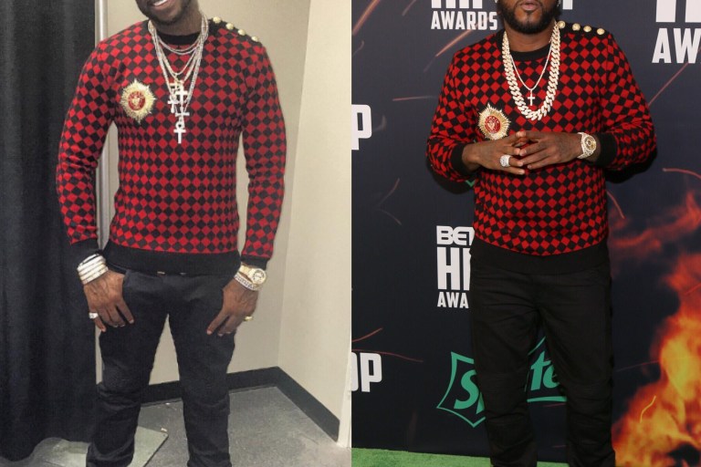 Who Wore it Better? Gucci Mane vs. Young Jeezy in Balmain Red Checkered Gold Button Patch Sweater