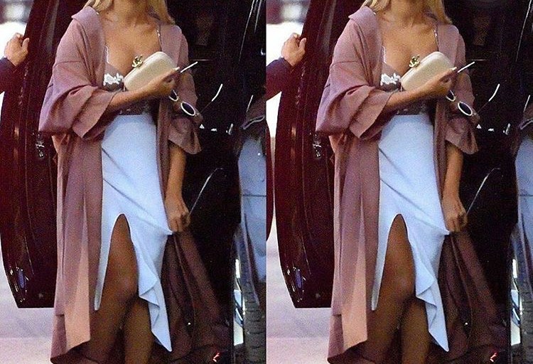 Splurge: Beyonce’s US Open Serena Williams Match For Love and Lemons Brown Floral Tie Front Bustier Top and Cushnie et Ochs Asymmetric Slit Pencil Skirt