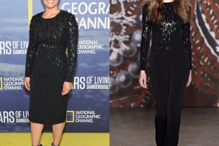 Hot! or Hmm… America Ferrera’s National Geographic’s <em>Years of Living Dangerously</em> New Season World Premiere Jenny Packham Fall 2015 Black Embellished Long Sleeve Dress