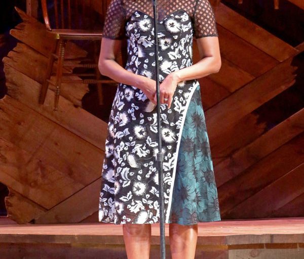 First Lady Michelle Obama Wears a Self Portrait Asymmetric Embroidered Lace Dress at the Spouses of Government Leaders Event During the UN General Assembly