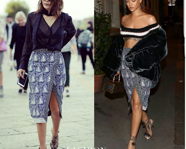Who Wore It Better? Christine Centenera vs. Rihanna in Altuzarra’s $1,295 ‘Jude’ Paisley Faux Wrap Skirt