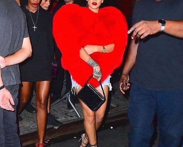 Splurge: Rihanna’s NYC Yves Saint Laurent Red Heart Shaped Fur Cape